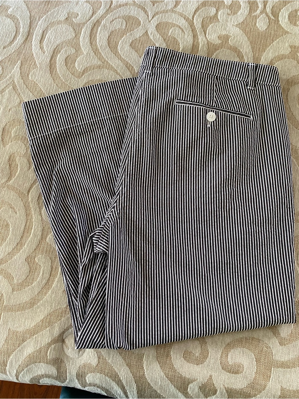 Talbots The Deck Pant Size 12 Navy White Striped Wide Leg Crop Cotton - Picture 11 of 13